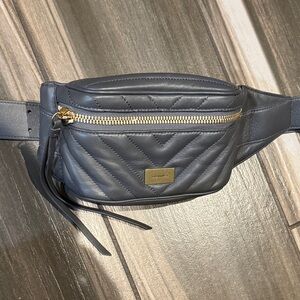 All Saints Quilted Black Leather Belt Bag with Gold Zipper